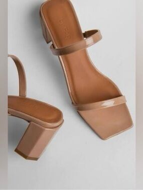 By Far Tanya Square Toe Block Heel Sandals in Nude